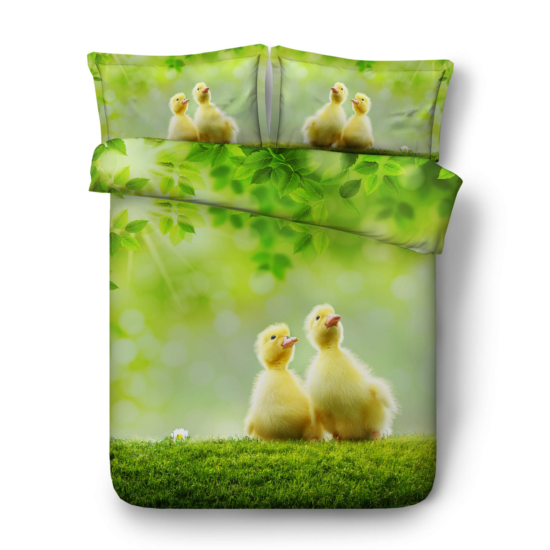 EsyDream 3D Oil Painting Grass Yellow Duckling Kids Bedding Sheet Set - 4PC Twin/Queen/King Size Duvet Cover with Pillowcases | Soft Cotton Girls' Birthday Gift for Bedroom Decor (Queen Size, Color 10) - Perfect for Nursery, Kids Room & Sleepover Parties