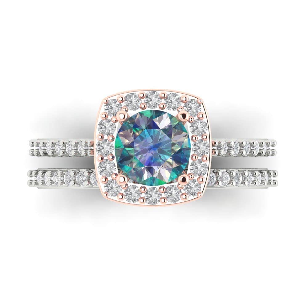2ct Round Cut Halo Blue Moissanite Engagement Ring - 14k White & Rose Gold Solitaire Bridal Set for Women | Wedding, Anniversary, Promise Ring Gift Idea