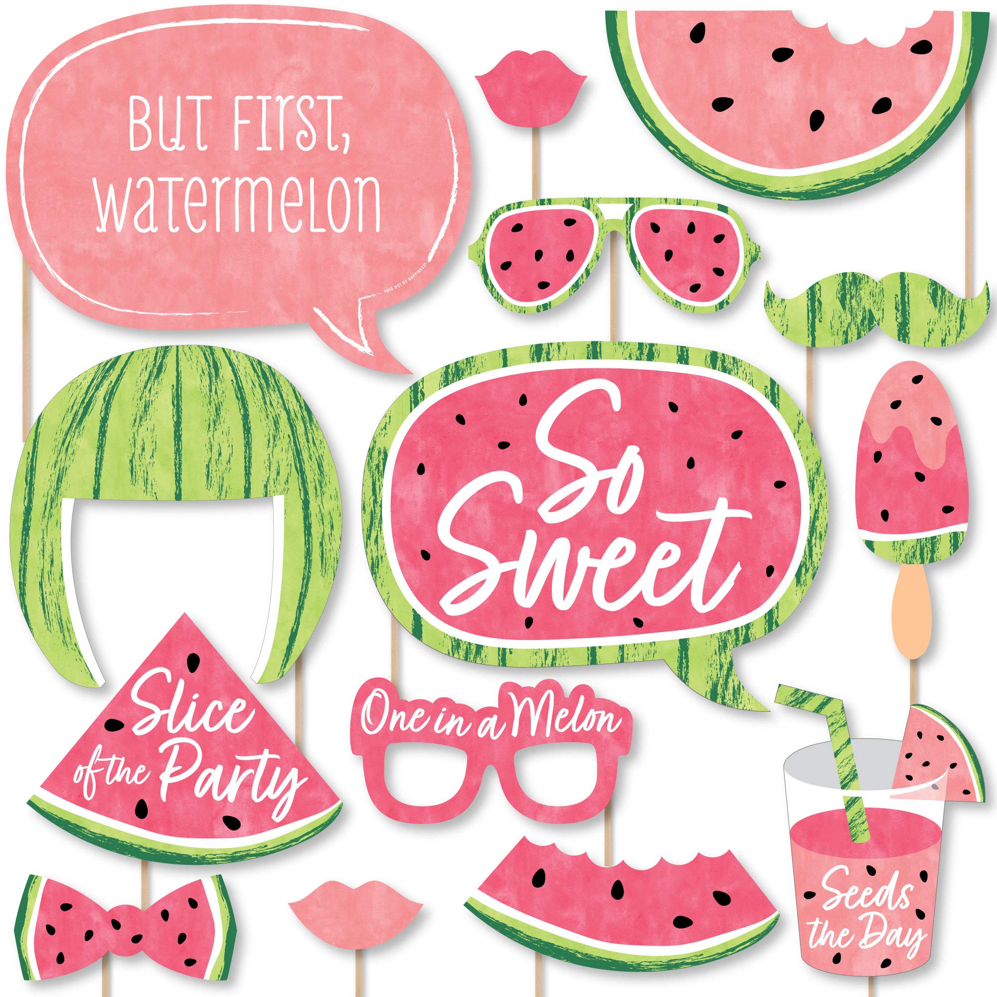Sweet Watermelon Fruit Party Photo Booth Props Kit - 20 Count Fun Summer Party Decorations for Birthdays, Baby Showers & Pool Parties