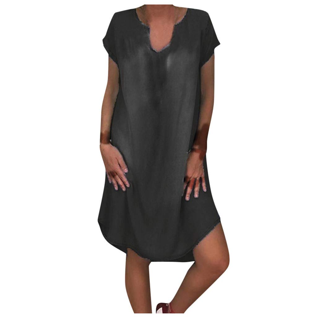Women's Long Denim Overalls Dress with Pockets - Casual Maxi Swing Skirt & Linen Blend - Crew Neck Striped Jumpsuit for Summer Outings, Beach Vacations and Boho Fashion