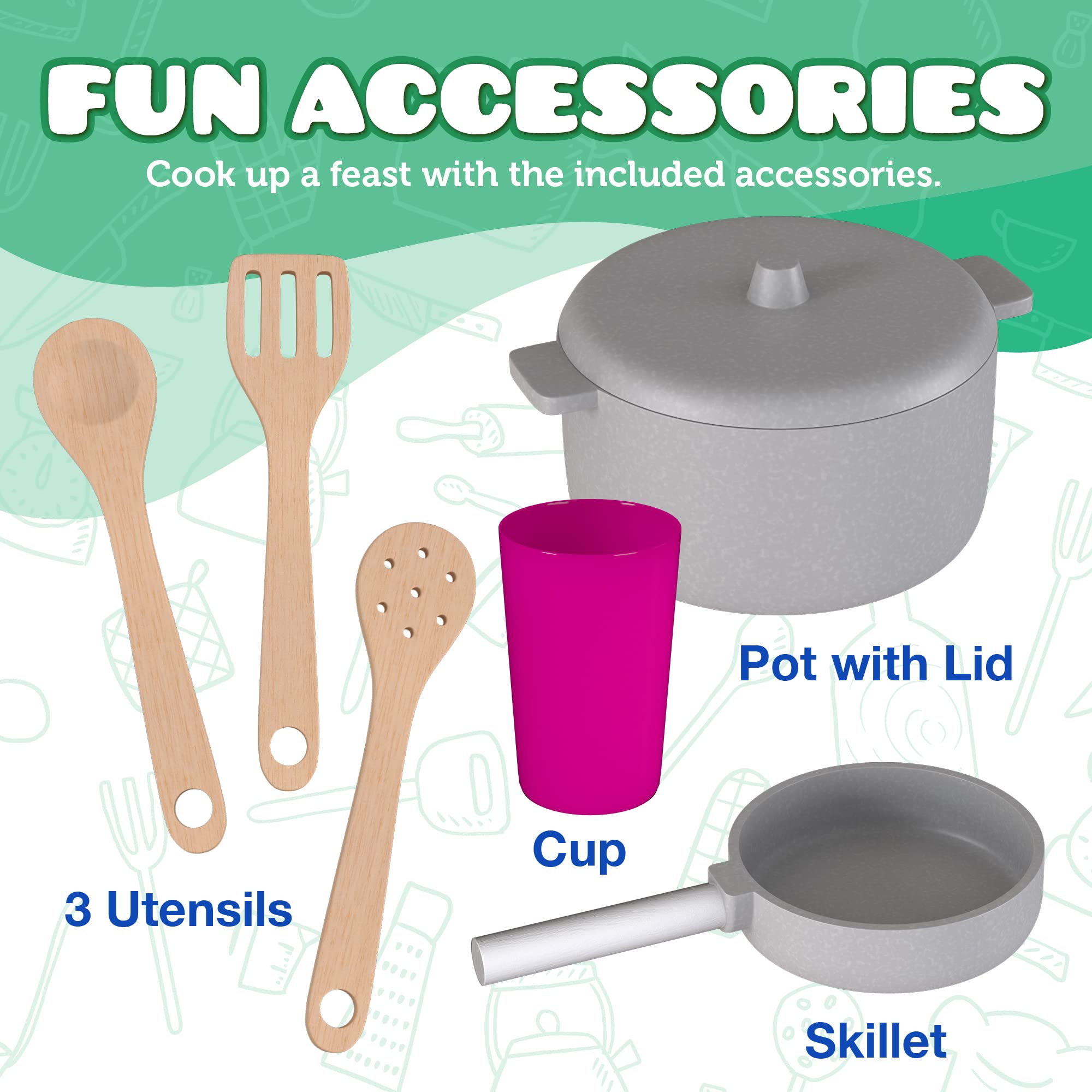 **Kiddery Toys Wooden Play Kitchen Set for Toddlers & Kids Ages 3-8 – Pretend Play Toy with Sink, Oven, Stove, Microwave & 9 Accessories – Durable Wooden Kitchen Toy for Imaginative Play, Birthday Gifts & Preschool Learning**