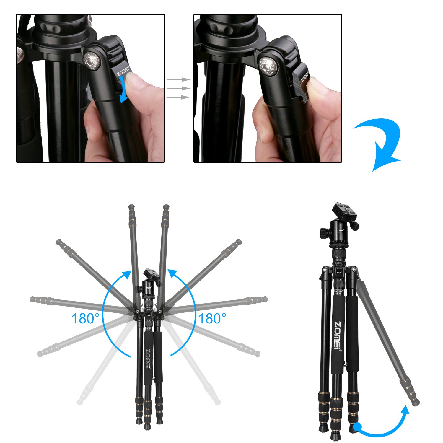 ZOMEI Z688 Lightweight Aluminum Alloy Travel Tripod & Monopod with Ball Head - Compact Camera Stand for Canon Nikon Sony DSLR - Perfect for Hiking, Vlogging & Outdoor Photography
