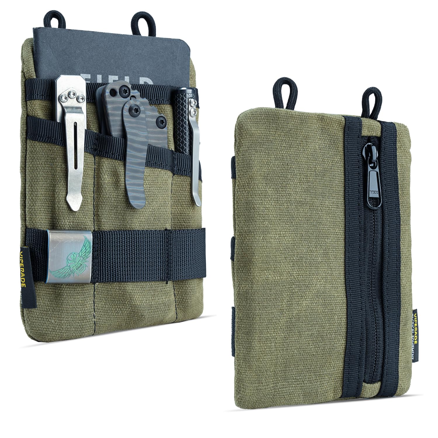 Viperade VE1-OW Waxed Canvas EDC Pouch Organizer for Men - 3 Tool Slots & Zipper Pocket - Perfect for Everyday Carry Gear, Tactical Accessories & Outdoor Adventures