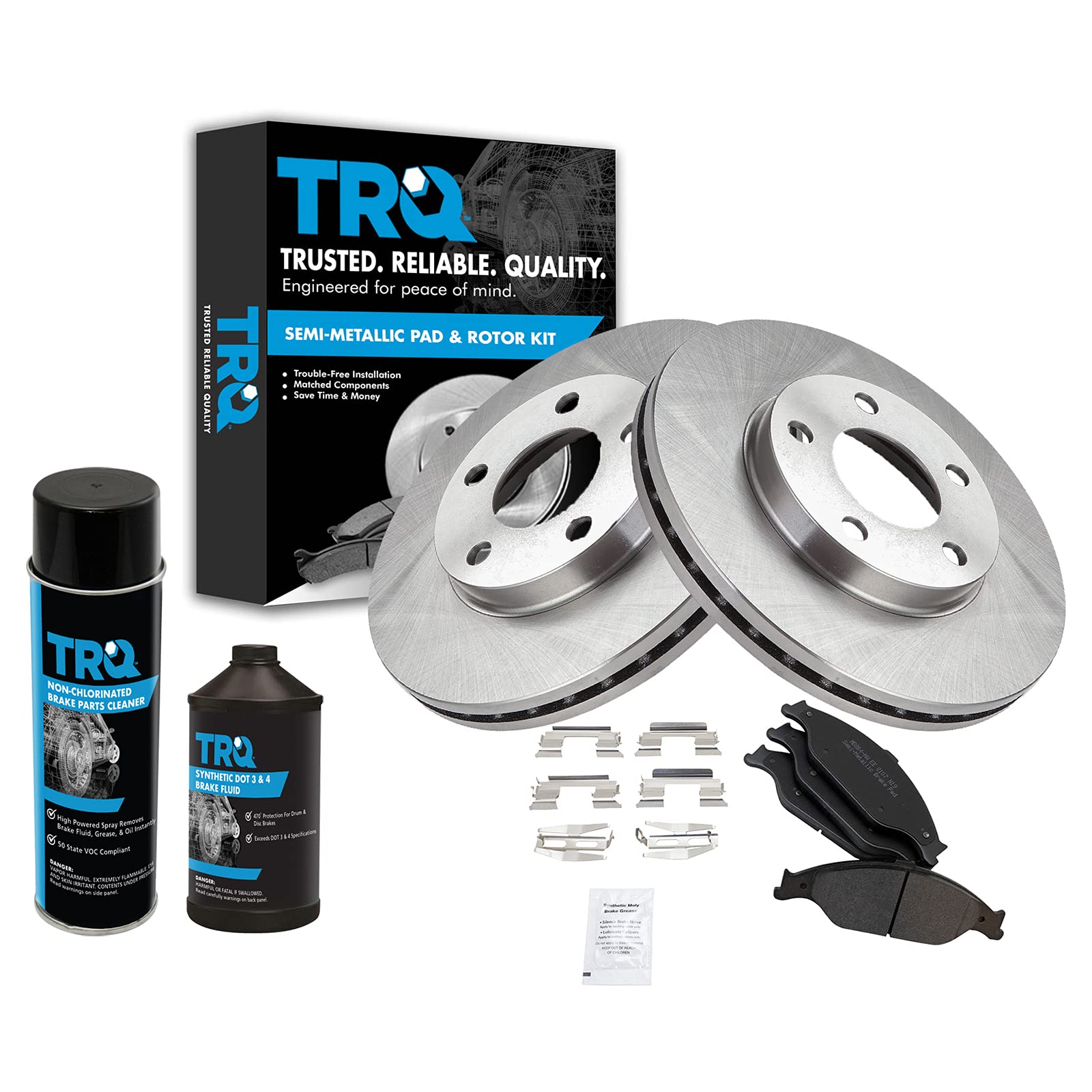 TRQ Front Brake Pad and Rotor Kit - Semi-Metallic Brake Pads & Rotors for 1999-2004 Ford Mustang | High-Performance Braking System for Street Racing & Daily Driving