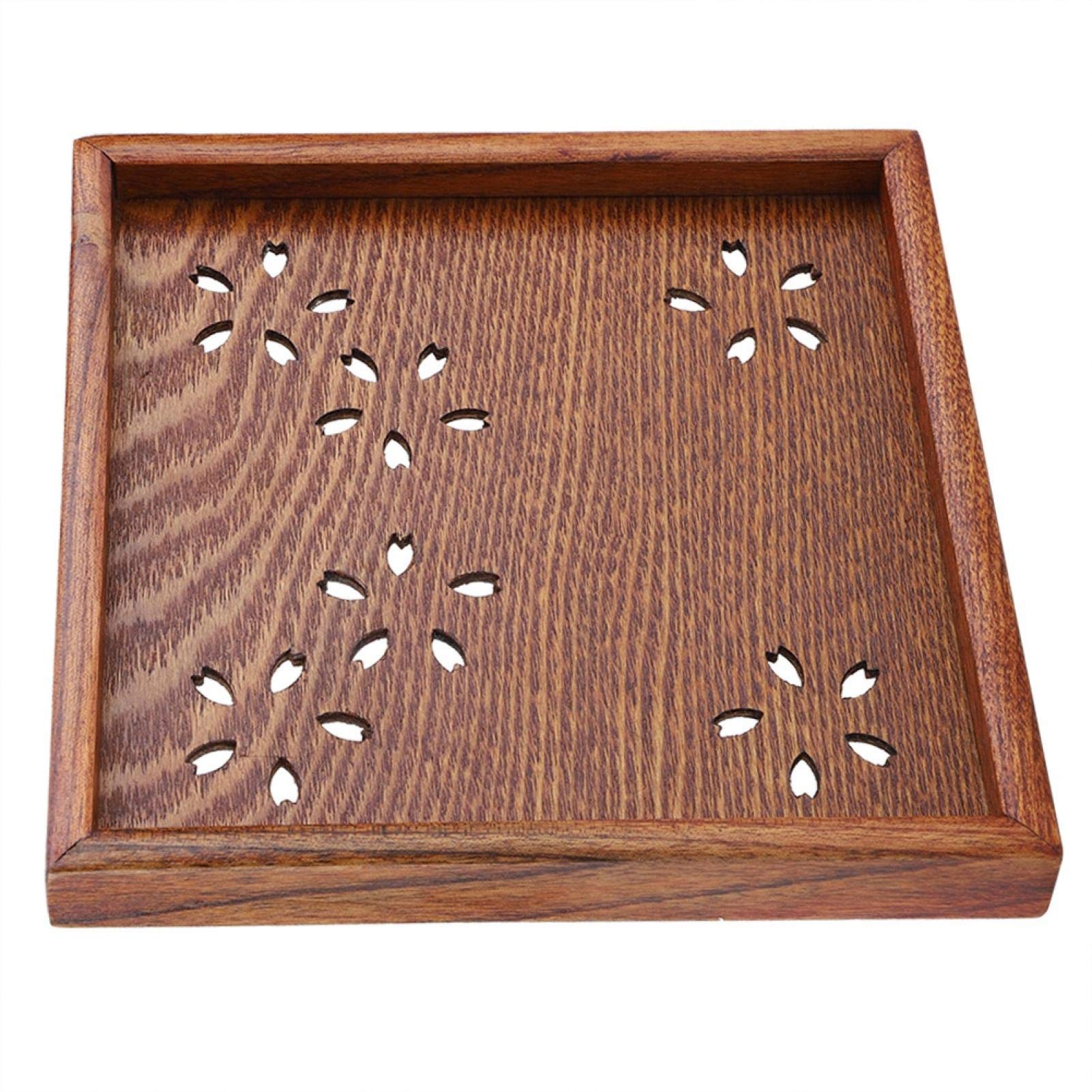 Wooden Serving Tray Set - Handcrafted Solid Wood Fruit Plate, Vegetable Platter & Tea Tray for Coffee, Snacks, Desserts - Flower-Shaped Hollow Design - Perfect for Kitchen, Dining Table, Picnics & Party Serving