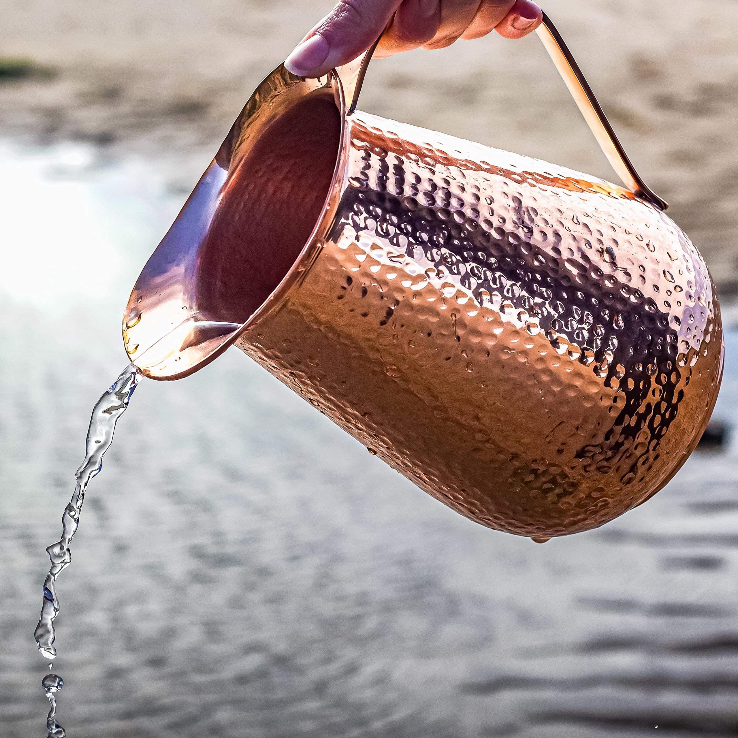 68oz Pure Copper Handmade Hammered Pitcher with Lid & 12oz Cups - Promote Hydration, Reduce Sugar Intake & Boost Health Benefits - Perfect Bedside Carafe for Water, Juice & Wellness Drinks