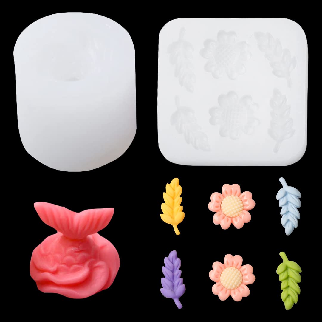 Zayookey 2-Pack 3D Mini Mermaid Tail & Flower Silicone Molds for Resin Casting, Fondant, Cake Decorating, DIY Jewelry Making - Perfect for Earrings, Hair Clips, and Craft Projects