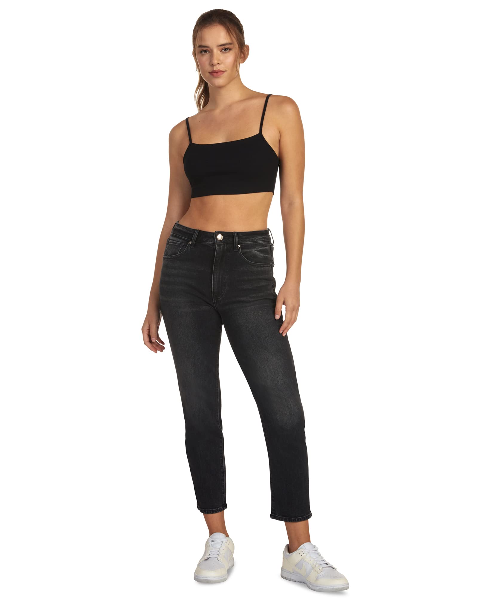 Roseland Women's Laurel High Rise Straight Crop Vintage Wash Denim Jeans - Comfortable & Stylish for Casual Outfits, Workwear & Everyday Wear