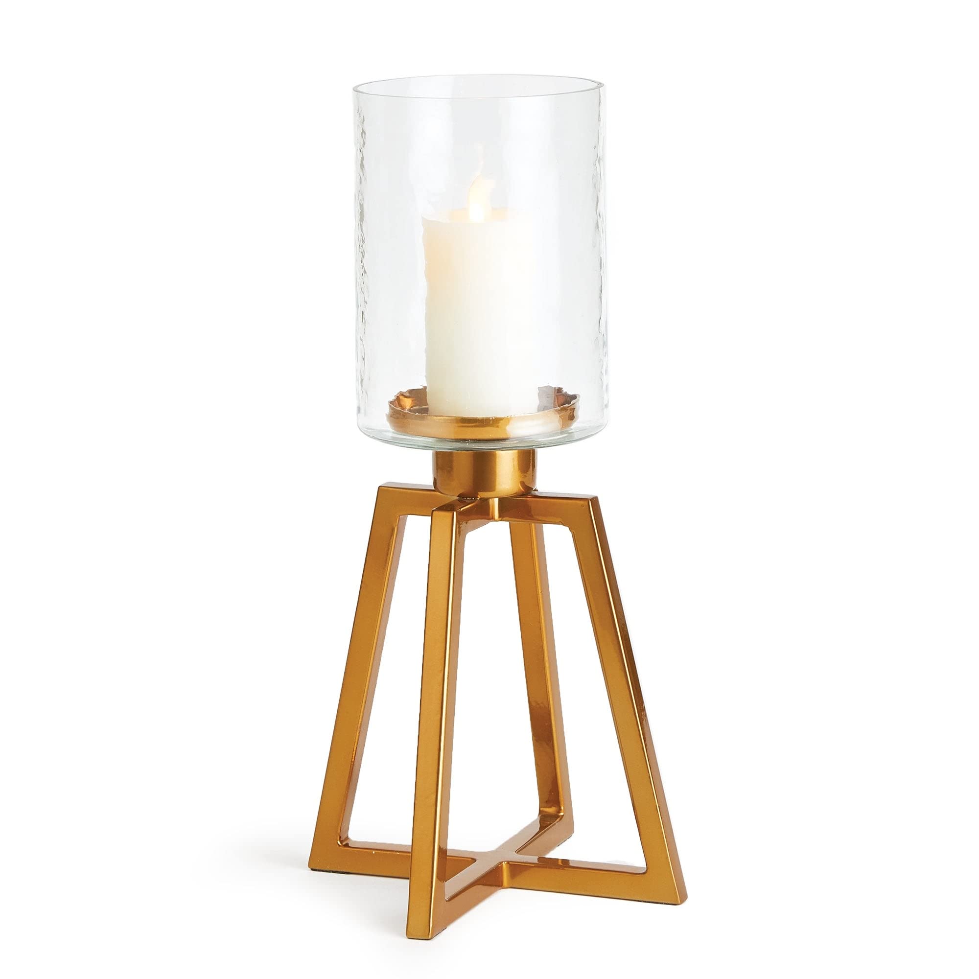 Modern Contemporary Small Gold Iron Hurricane Lantern - Perfect for Outdoor Patio, Garden, and Camping Decor