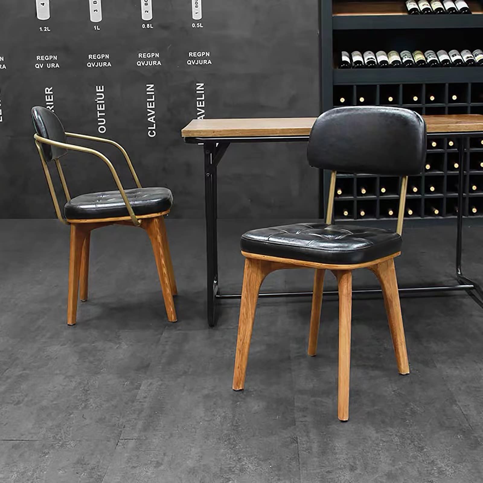 Industrial Metal Solid Wood Coffee Chair - Modern Leather Dining Chair with Soft Cushion - Designer Home & Office Furniture for Living Room, Cafe, Restaurant (Color: C)