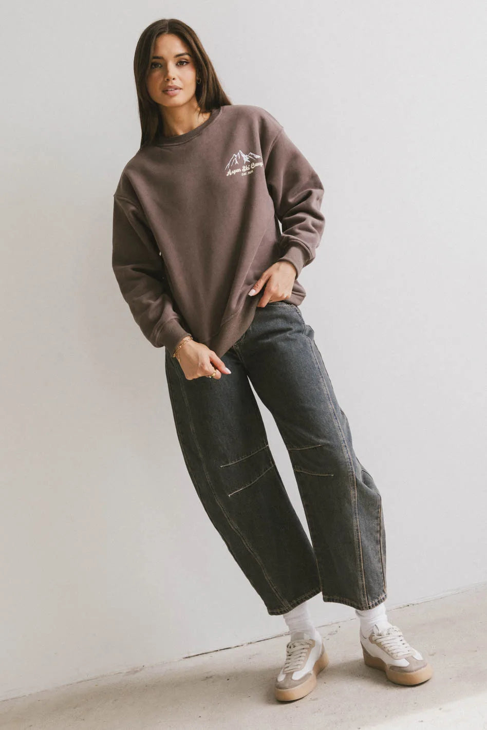 Aspen Ski Camp Brown Crewneck Sweatshirt - Cozy Winter Pullover for Skiing, Snowboarding & Casual Wear | Final Sale