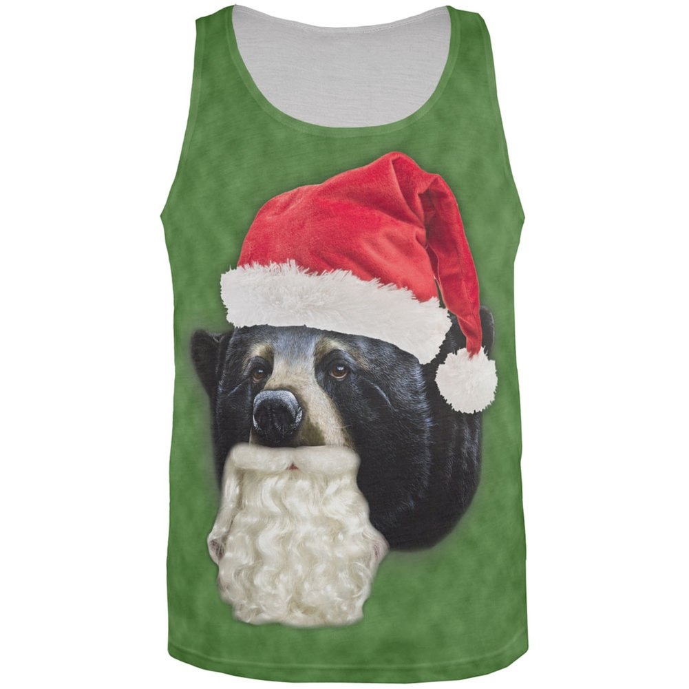 Funny Santa Bear Men's Tank Top - Christmas Holiday Sleeveless Tee for Parties & Gifts