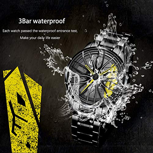 Stainless Steel Car Wheel Watch with Japanese Quartz Movement - Waterproof Sports Wristwatch for Men - Perfect for Racing Enthusiasts & Car Lovers - Ideal for Driving, Motorsport Events & Everyday Wear