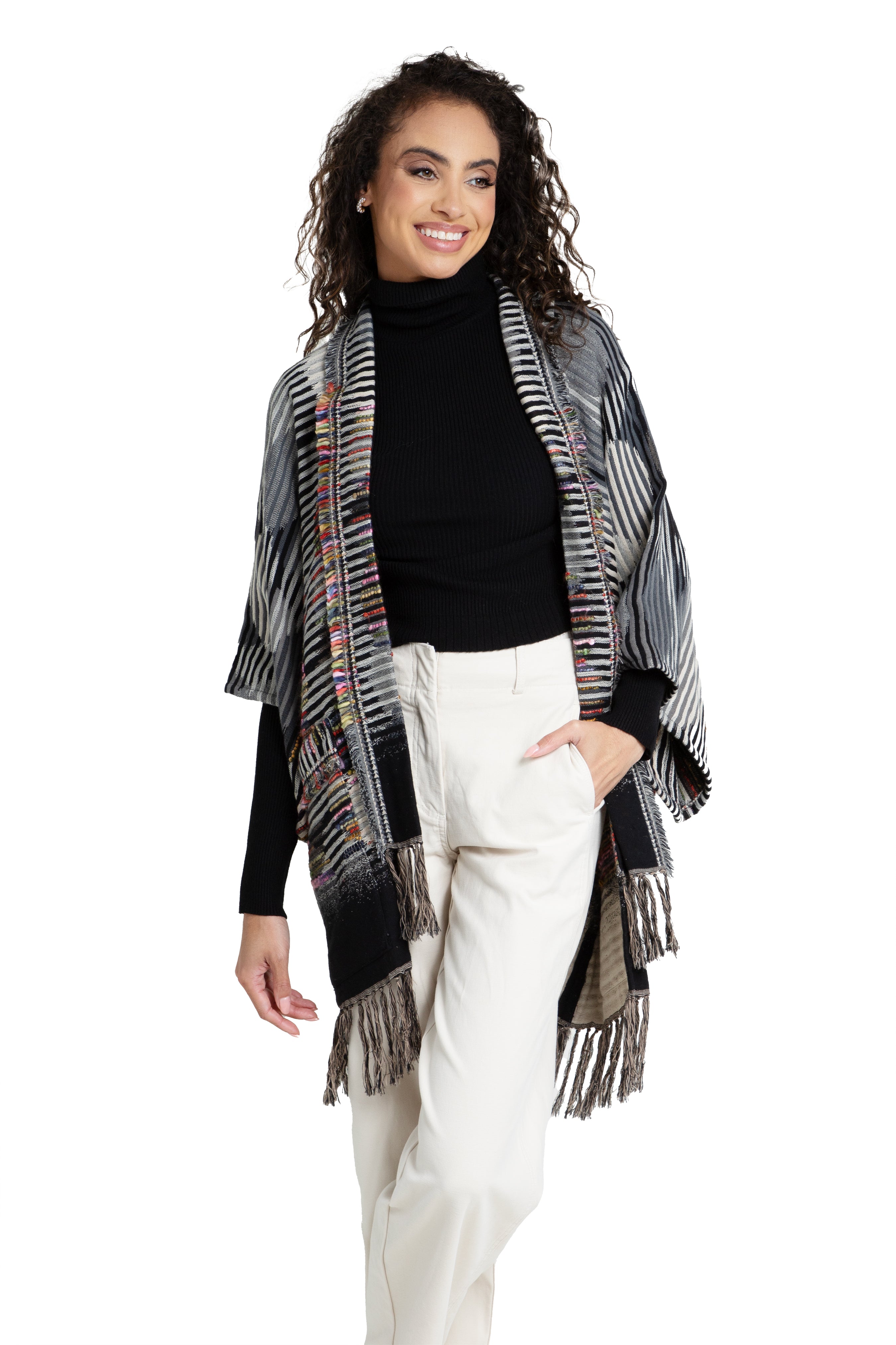 Stylish Cotton Fringe Embellished Kimono Jacket for Women - Boho Chic Cover Up for Beach, Festival & Summer Outfits