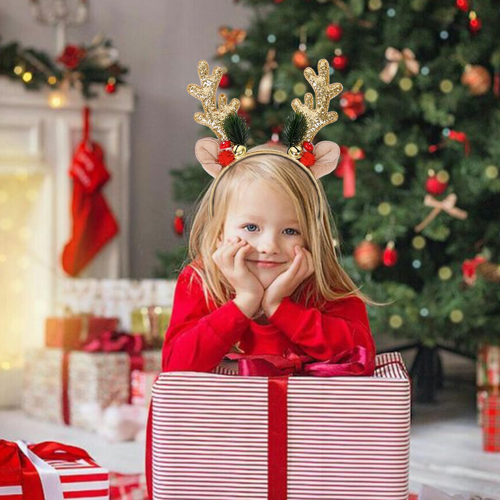 Festive Reindeer Antler Headband - Cute Gold Christmas Hair Accessories for Women | Holiday Party, Cosplay & Christmas Costume Fun