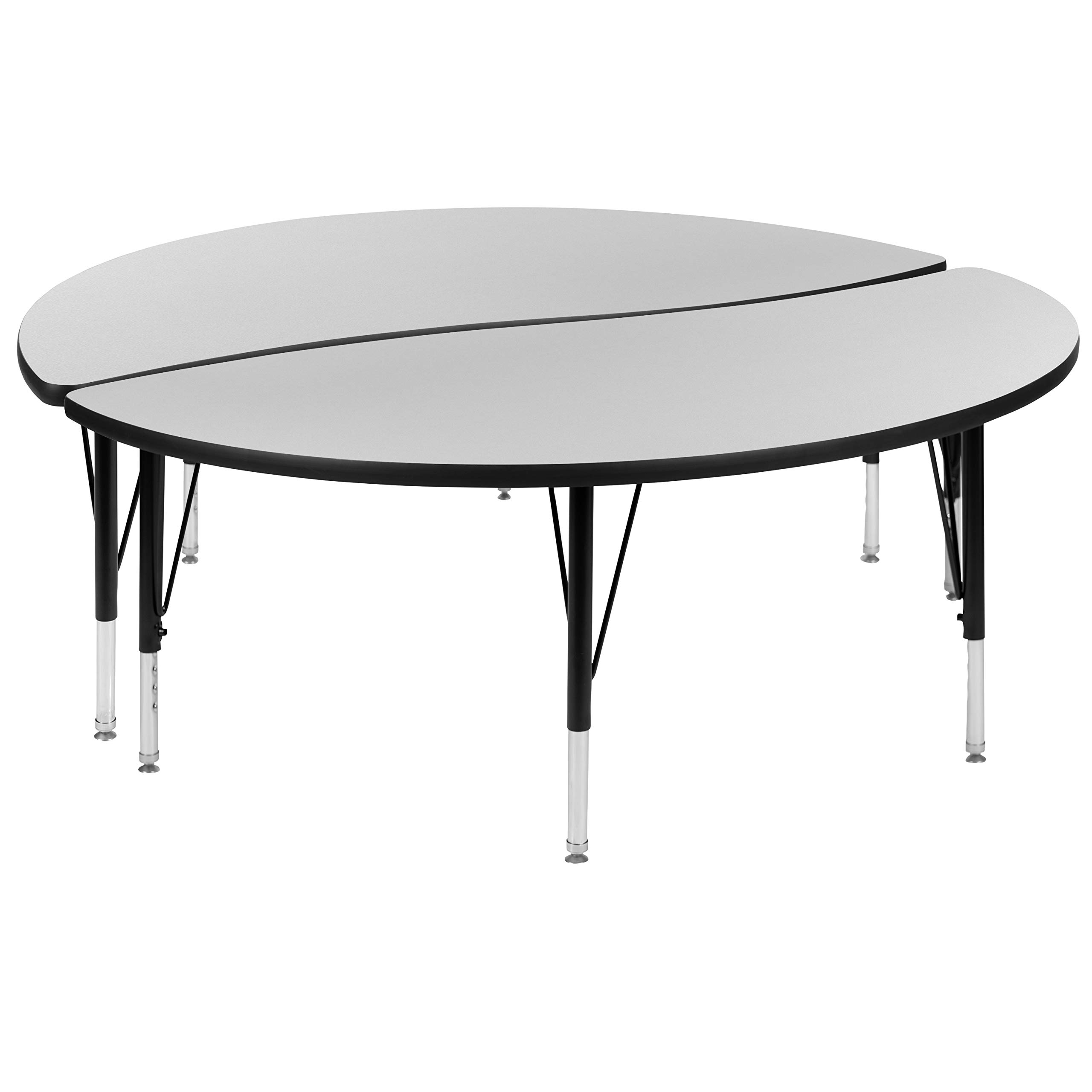 2-Piece 60-Inch Round Adjustable Kids Activity Table Set with Chairs - Collaborative Learning Table for Classroom, Daycare & Playroom - Grey