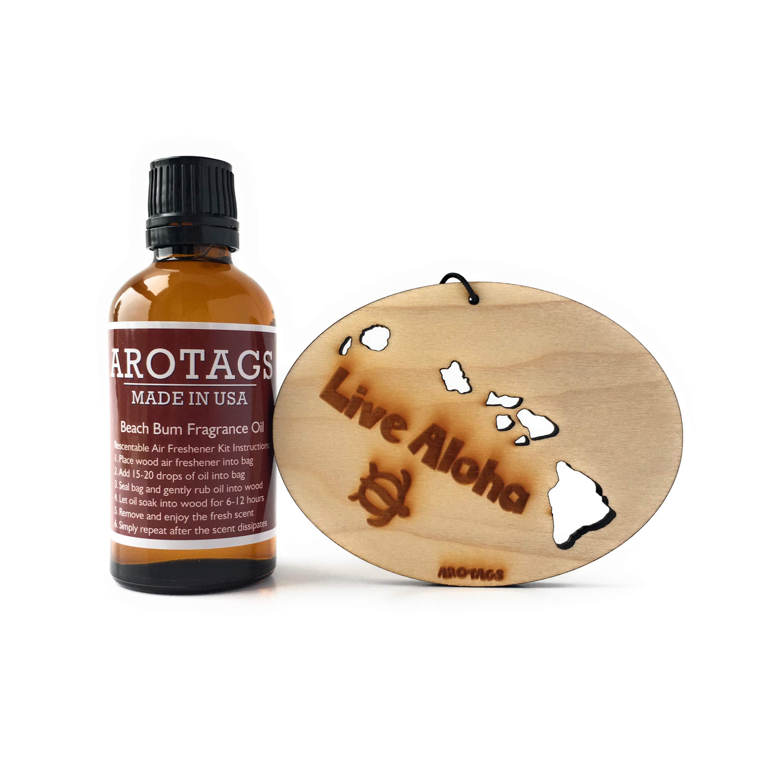 Hawaii Wooden Car Air Freshener - Long Lasting Backwoods Birch Scent (365+ Days) with Hanging Mirror Diffuser & Fragrance Oil - 100% American Made - Perfect for Cars, Trucks, SUVs & Home Décor