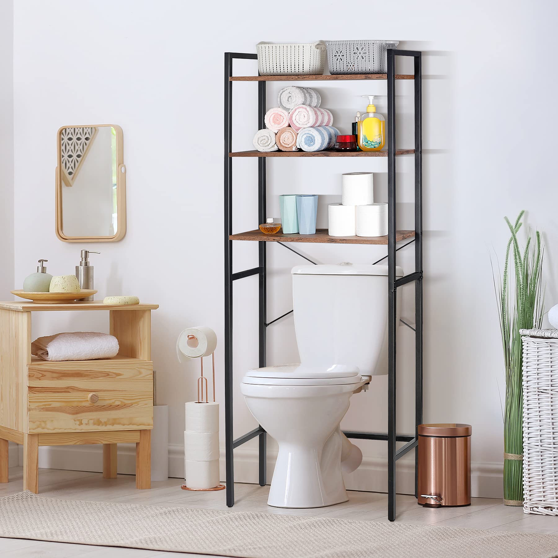 ZENY 3-Tier Over-The-Toilet Storage Rack | Freestanding Bathroom Organizer | Space-Saving Shelf for Toilet Paper, Towels & Cosmetics | Perfect for Small Bathrooms & Apartment Living (Brown)