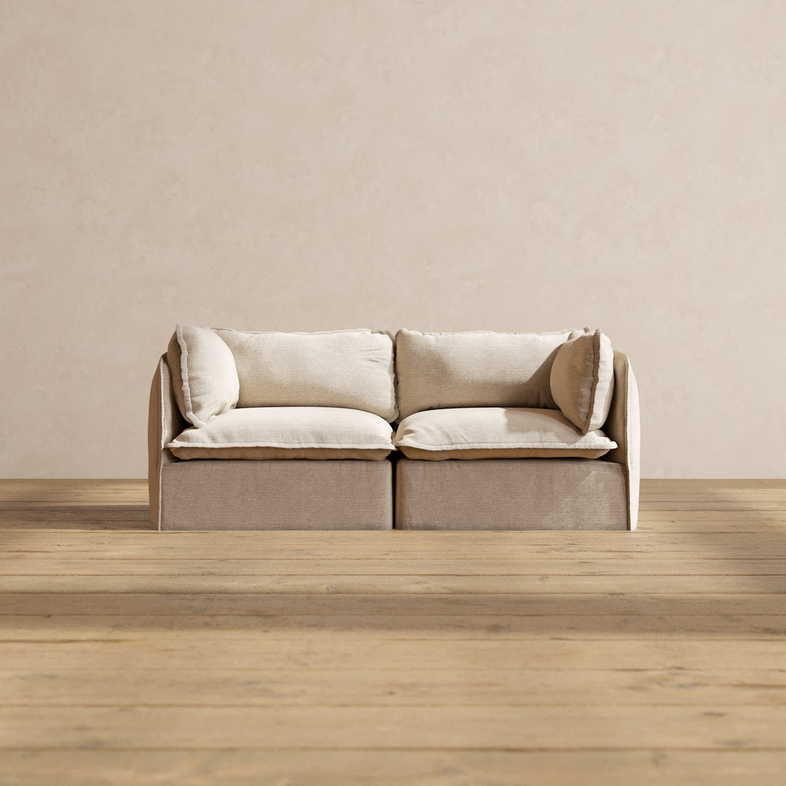 Premium Modular Performance 2-Seater Sofa in Oat Color | Luxe Fabric Blend | Perfect for Living Rooms, Home Theaters & Office Lounges