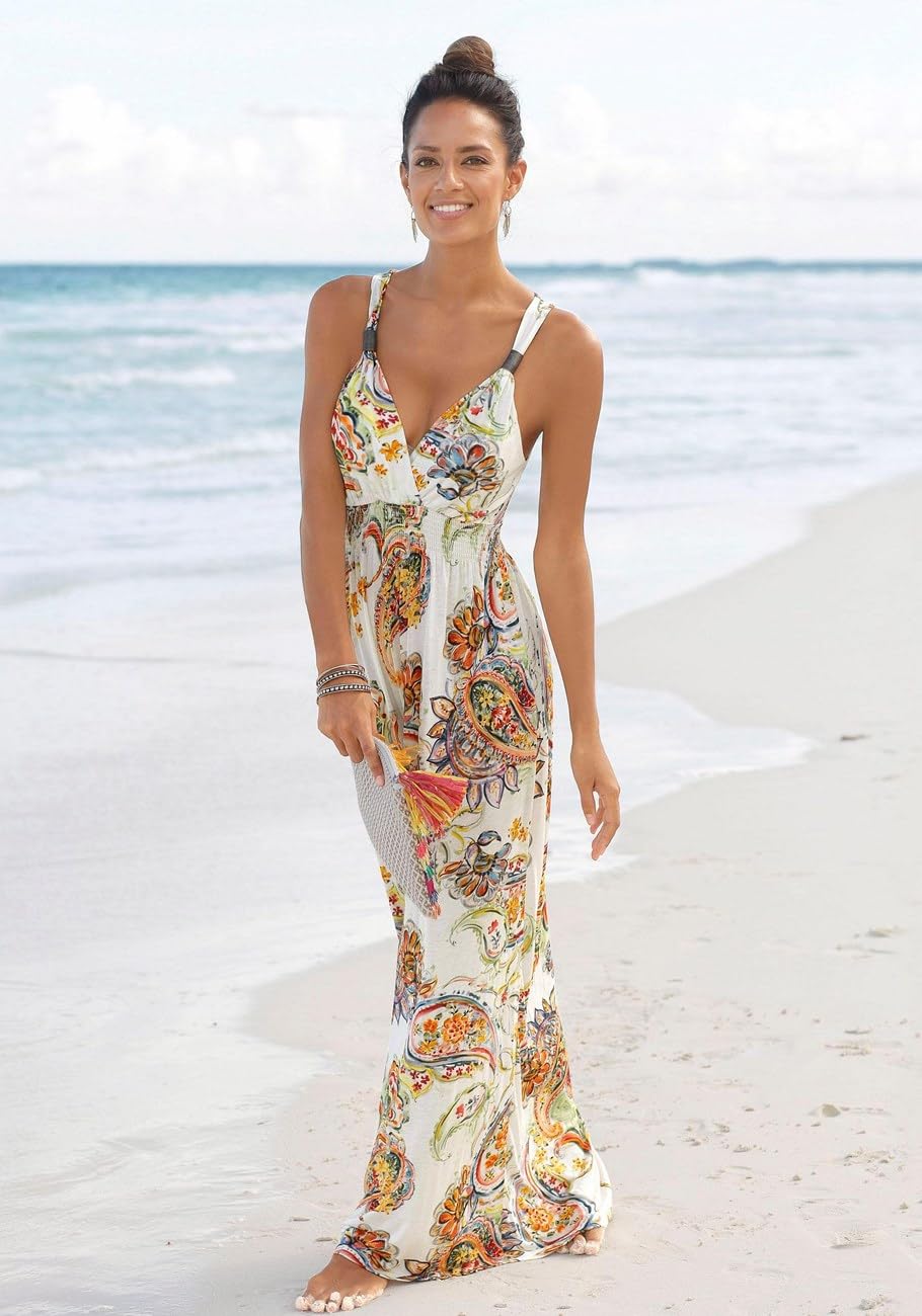 LASCANA Women's Sleeveless Maxi Dress - Flowy Summer Beach Dress for Vacation, Wedding Guest & Casual Outings