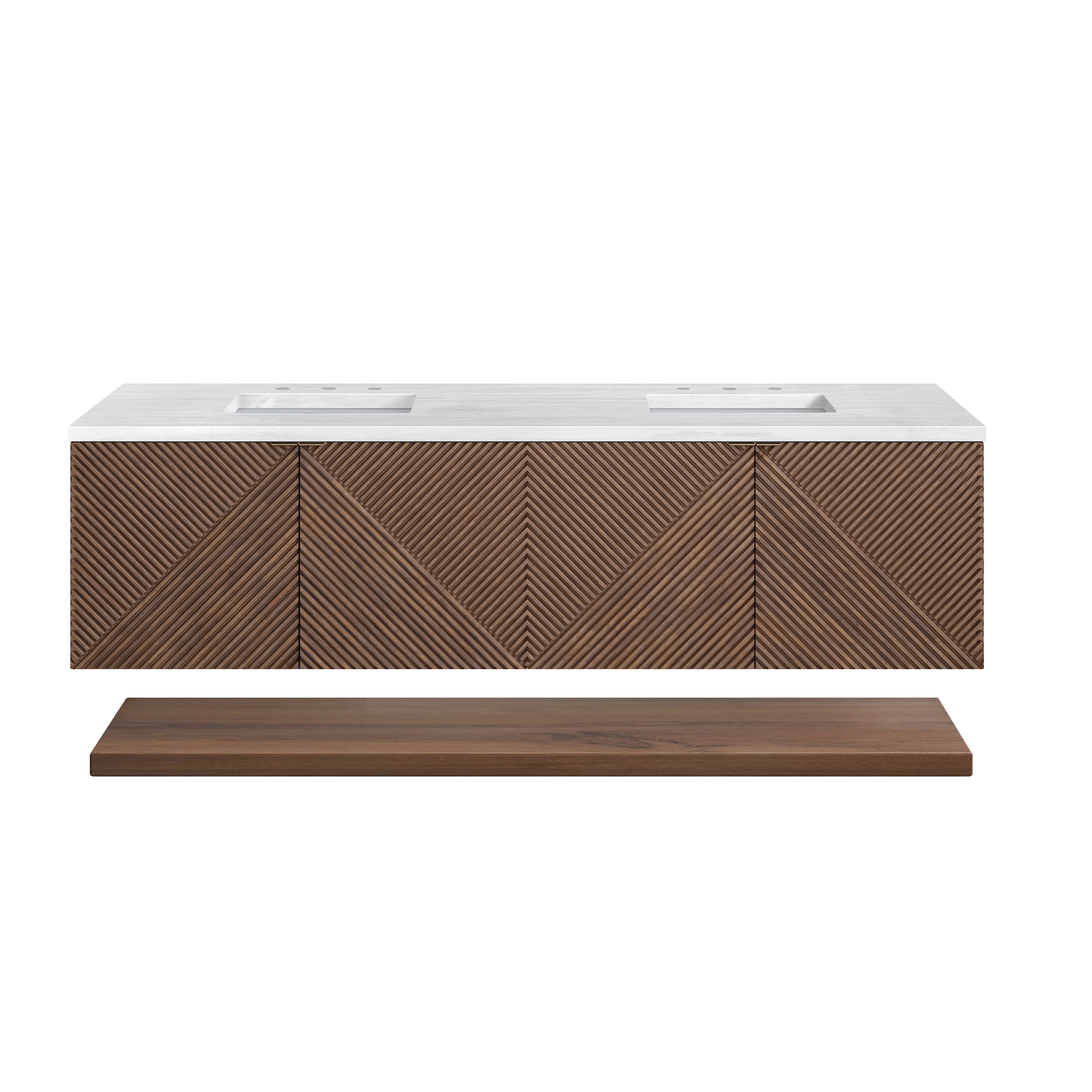 Marcello 72 Inch Double Vanity with 3CM Arctic Fall Top in Chestnut - Perfect for Modern Bathroom Renovations and Master Suite Upgrades