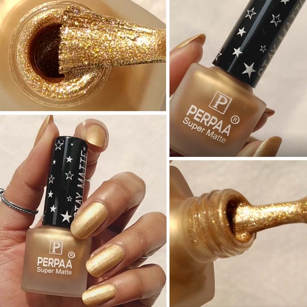 PERPAA® Super Matte Nail Polish Set - 2 Long Lasting Waterproof Colors (Gold & Yellow Beige, 6ml Each) | Non-Chip Matte Finish Nail Art Gift for Women | Perfect for Daily Wear, Parties & Special Occasions