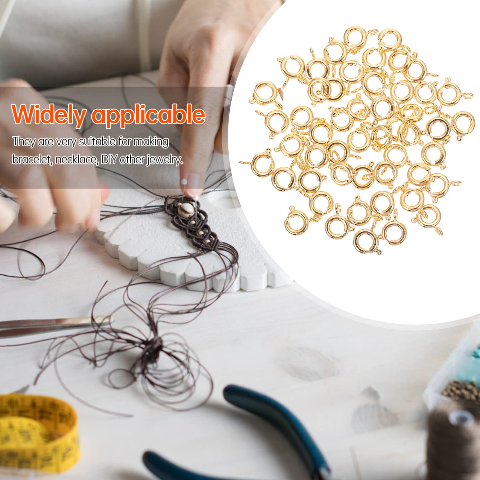EXCEART 50 Pcs Sterling Silver Spring Buckle Bracelet Clasps - Small Round Open Spring Ring Clasps for Jewelry Making - DIY Necklace, Bracelet & Craft Supplies - Perfect for Handmade Jewelry & Repair