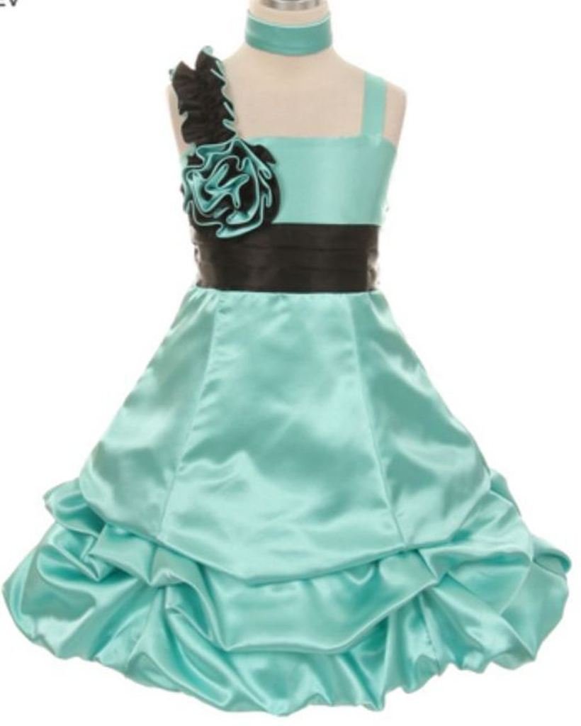 AkiDress Girls' Satin Bubble Dress with Two-Tone Flower Design - Elegant Party Wear for Birthday, Photo Shoots & Special Occasions