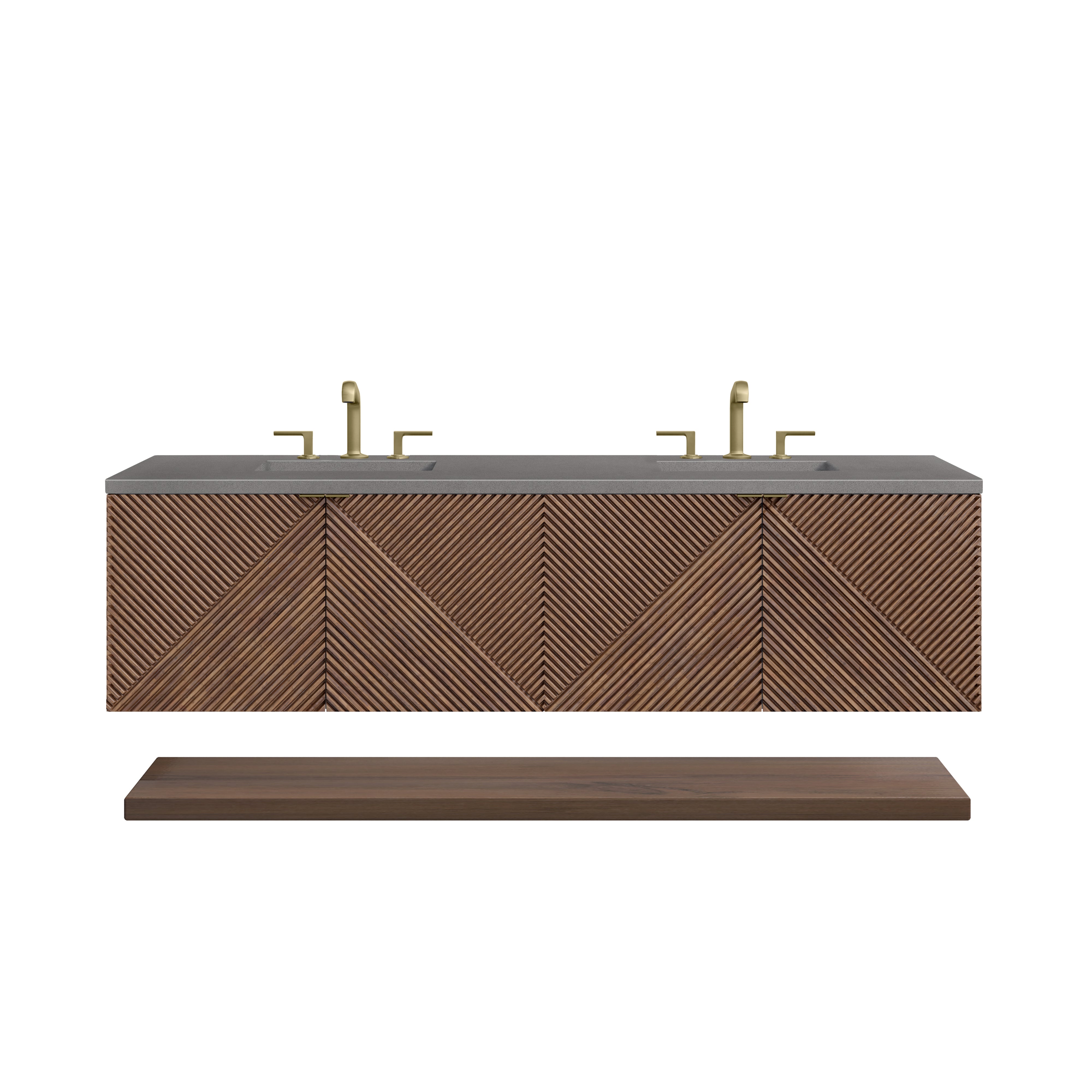 Marcello 72 Inch Double Bathroom Vanity with Sink - Chestnut Finish & 3CM Grey Expo Top for Modern Master Bathroom or Guest Bath Remodel