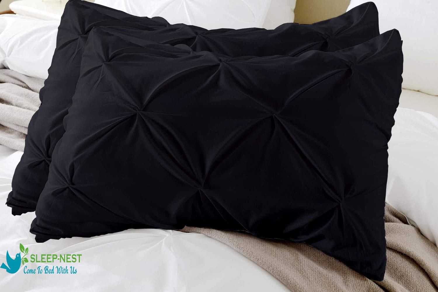 Premium 800TC 100% Cotton Pinch Pleated King Size Pillow Sham Set of 2 - Navy Blue Decorative Bedding Covers (20