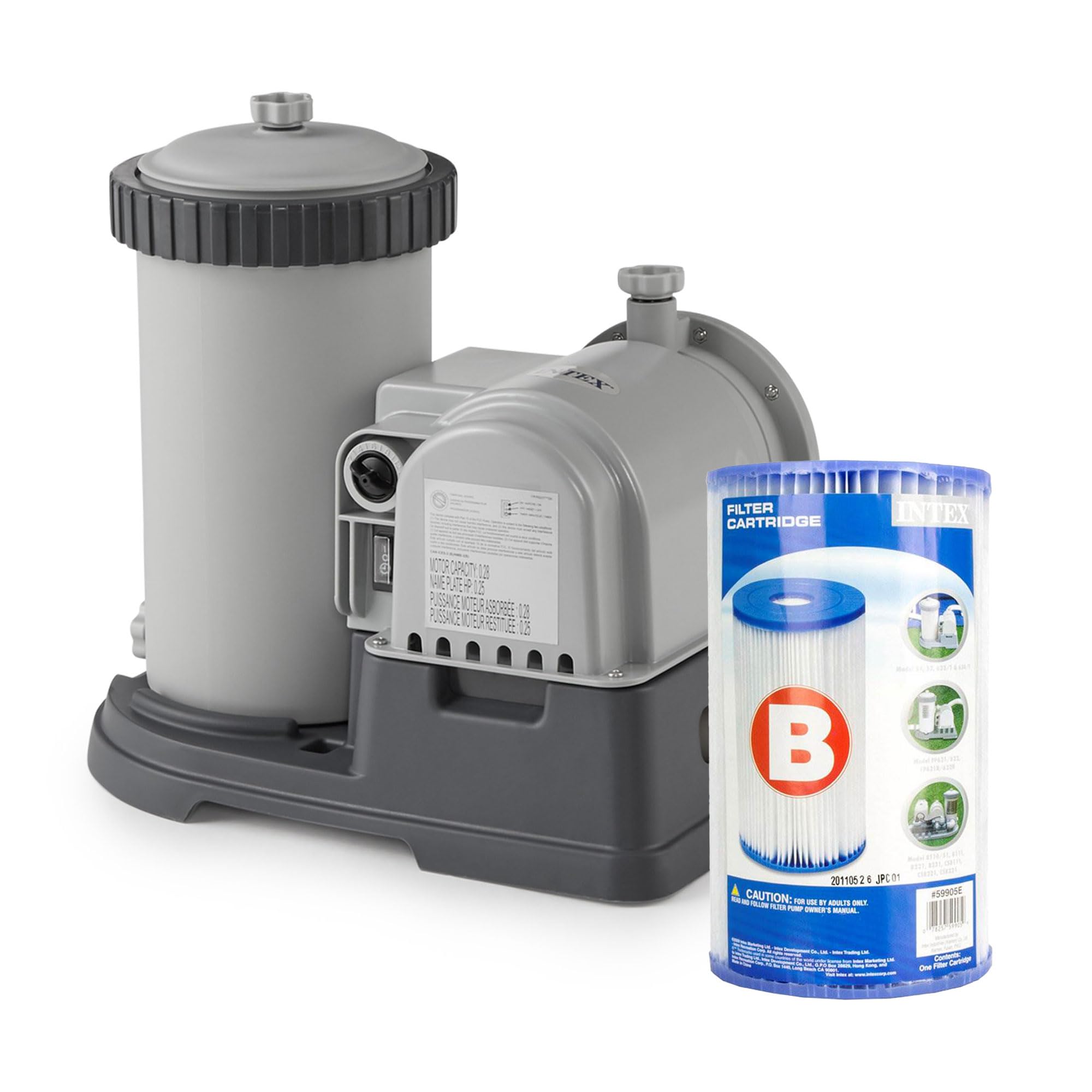 Intex 2500 GPH Above Ground Pool Pump with Timer & Easy-Set Type B Filters - Replacement Cartridge for Crystal Clear Water | Perfect for Backyard Swimming Pools, Summer Water Fun & Pool Maintenance