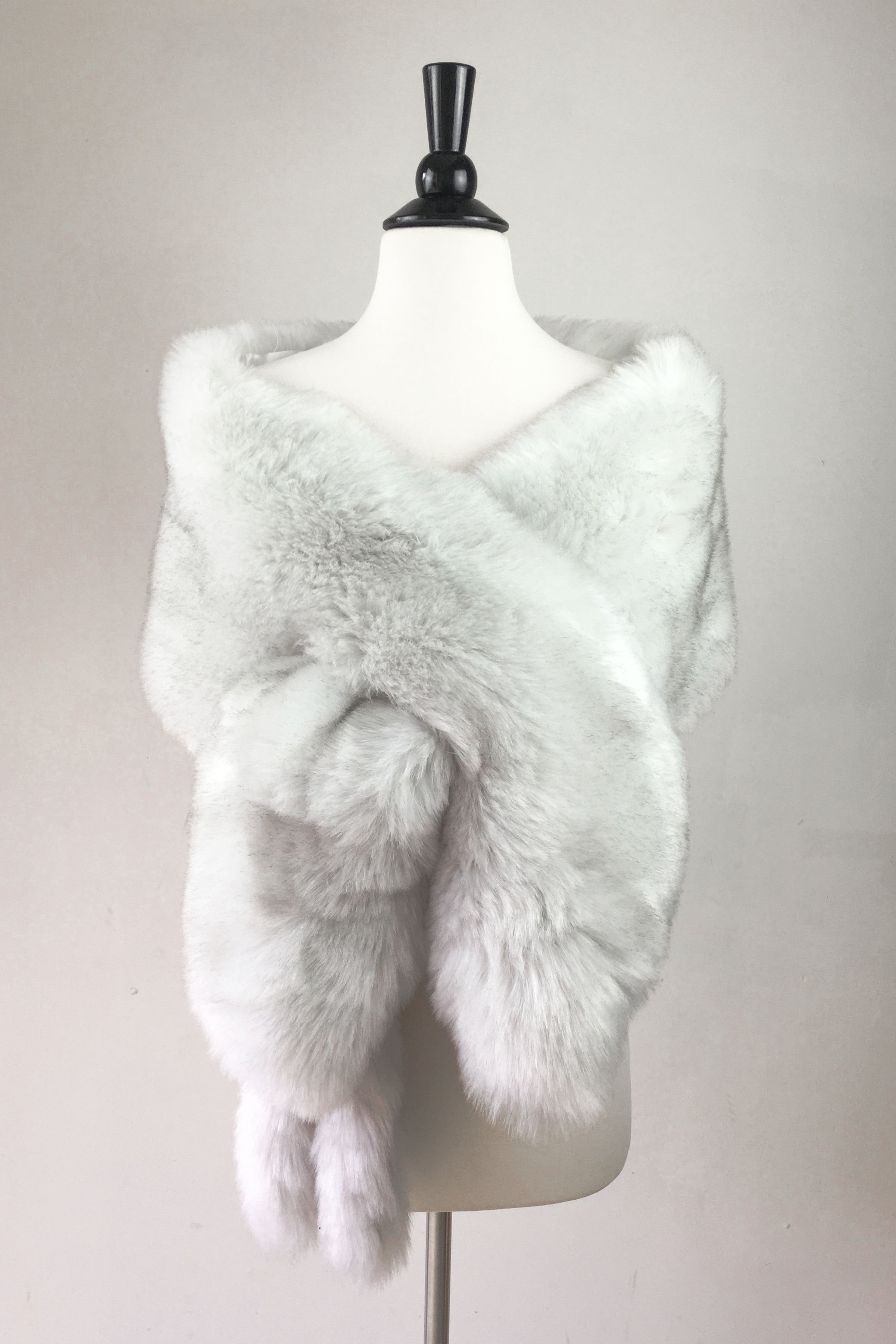 Lilian LGry01 Light Gray & Silver Fur Shawl with Black Tips - Elegant Winter Wrap for Women, Perfect for Parties, Weddings & Cold Weather Fashion