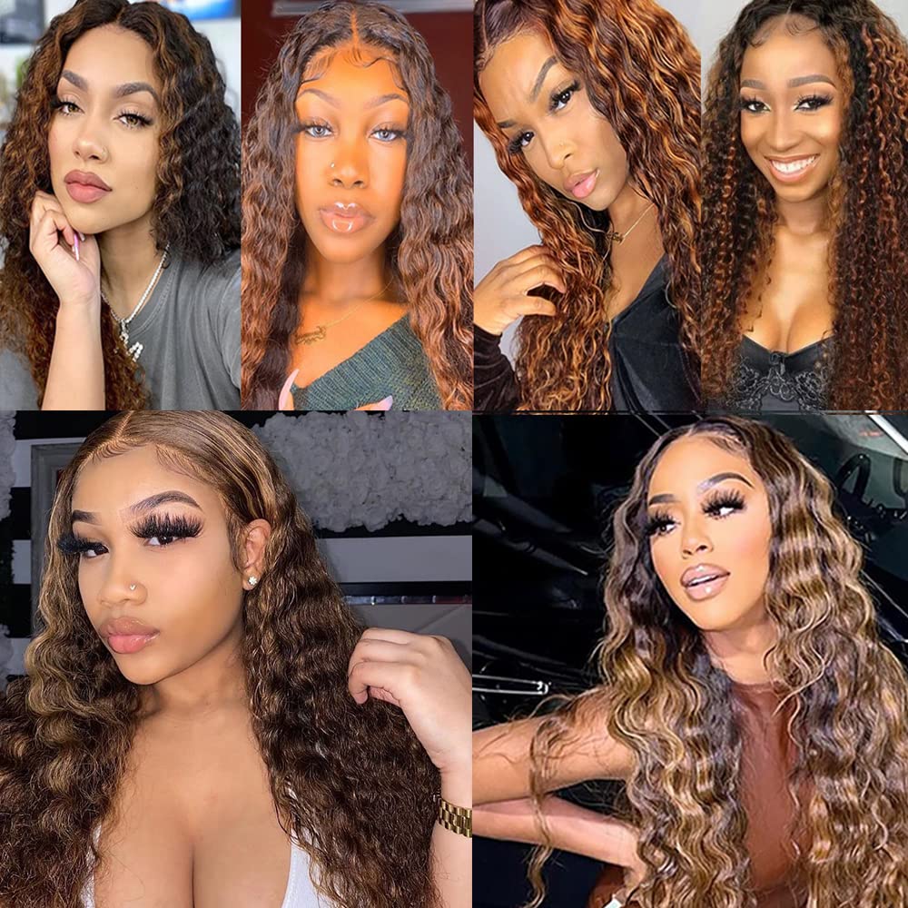 Brazilian Virgin Ombre Deep Wave Human Hair Weaves - 3 Bundles 16/18/20 Inch Unprocessed Remy Hair Extensions for Black Women | Blonde Piano Hair Bundles for Natural Hairstyles, Weaving & Protective Styling