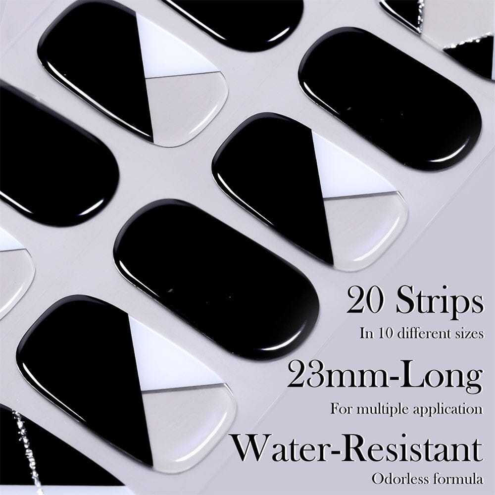 20 Pack Black & White Semi-Cured Gel Nail Strips - DIY Nail Art Kit for Salon-Quality Manicures at Home | Perfect for Parties, Weddings & Special Occasions