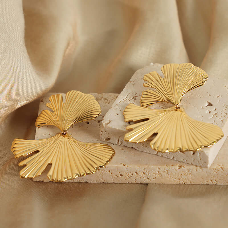 Ginkgo Leaf Vine Stud Earrings in Gold and Silver | Elegant Botanical Jewelry for Women | Perfect for Everyday Wear, Office, and Special Occasions
