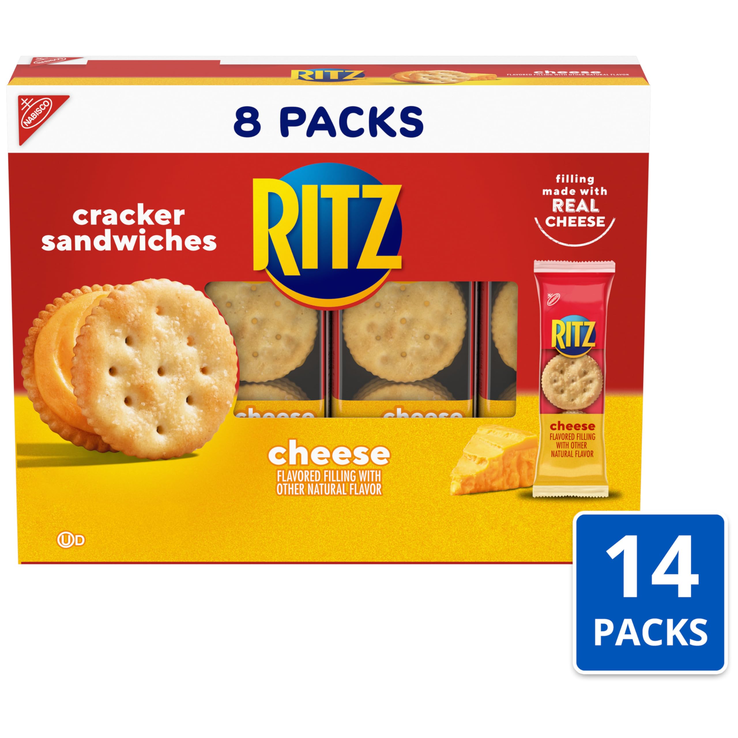 RITZ Cheese Sandwich Crackers - 112 Individually Wrapped Snack Packs (14 Boxes, 6 Crackers Each) - Perfect for School Lunches, Office Snacks & On-the-Go Treats
