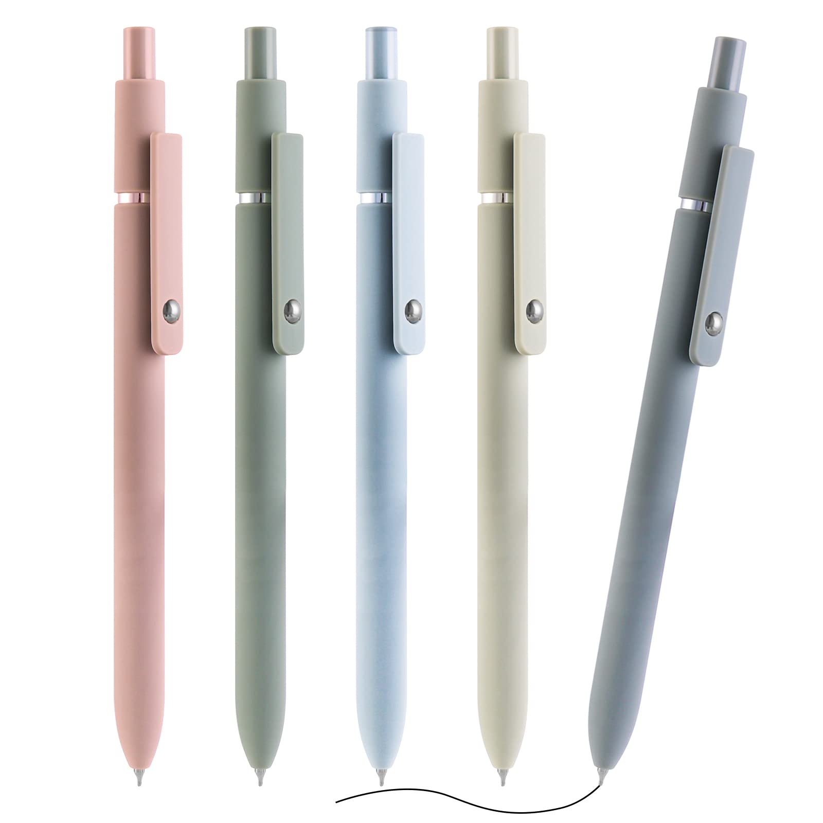 Cobee Aesthetic 0.5mm Retractable Gel Pens - 5 Pack Morandi Pastel Ballpoint Pens for Smooth Writing | School, Office, Journaling & Gift Supplies (Black Ink)