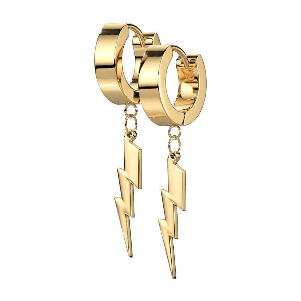 316L Stainless Steel Lightning Bolt Dangling Huggie Hinged Hoop Earrings for Women - Hypoallergenic & Tarnish-Free Pair - Perfect for Everyday Wear, Parties & Gifts