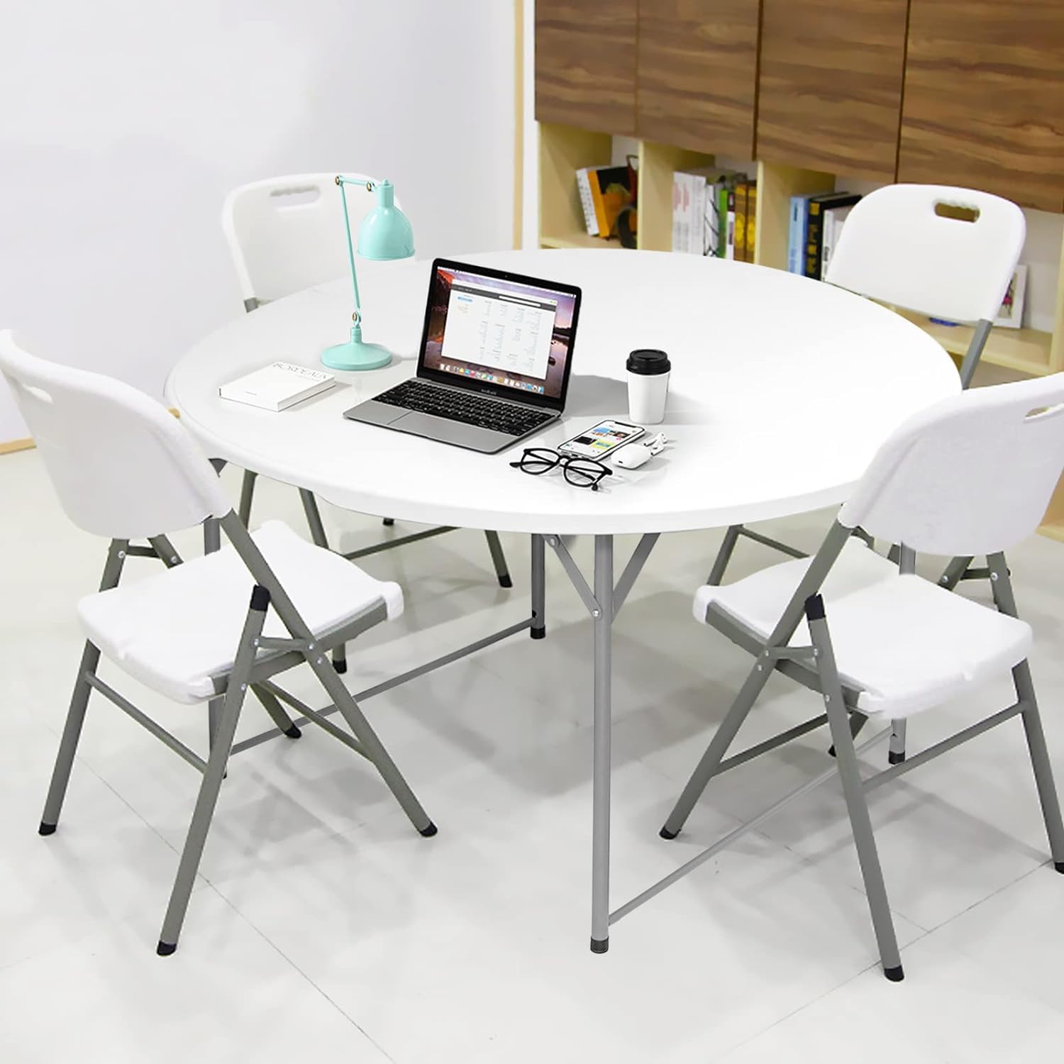 48 Inch Round Folding Table - 4FT Bifold Plastic Dining Table for Wedding, Party, Garden & Patio | Commercial & Event Use | Indoor & Outdoor Versatile Seating Solution
