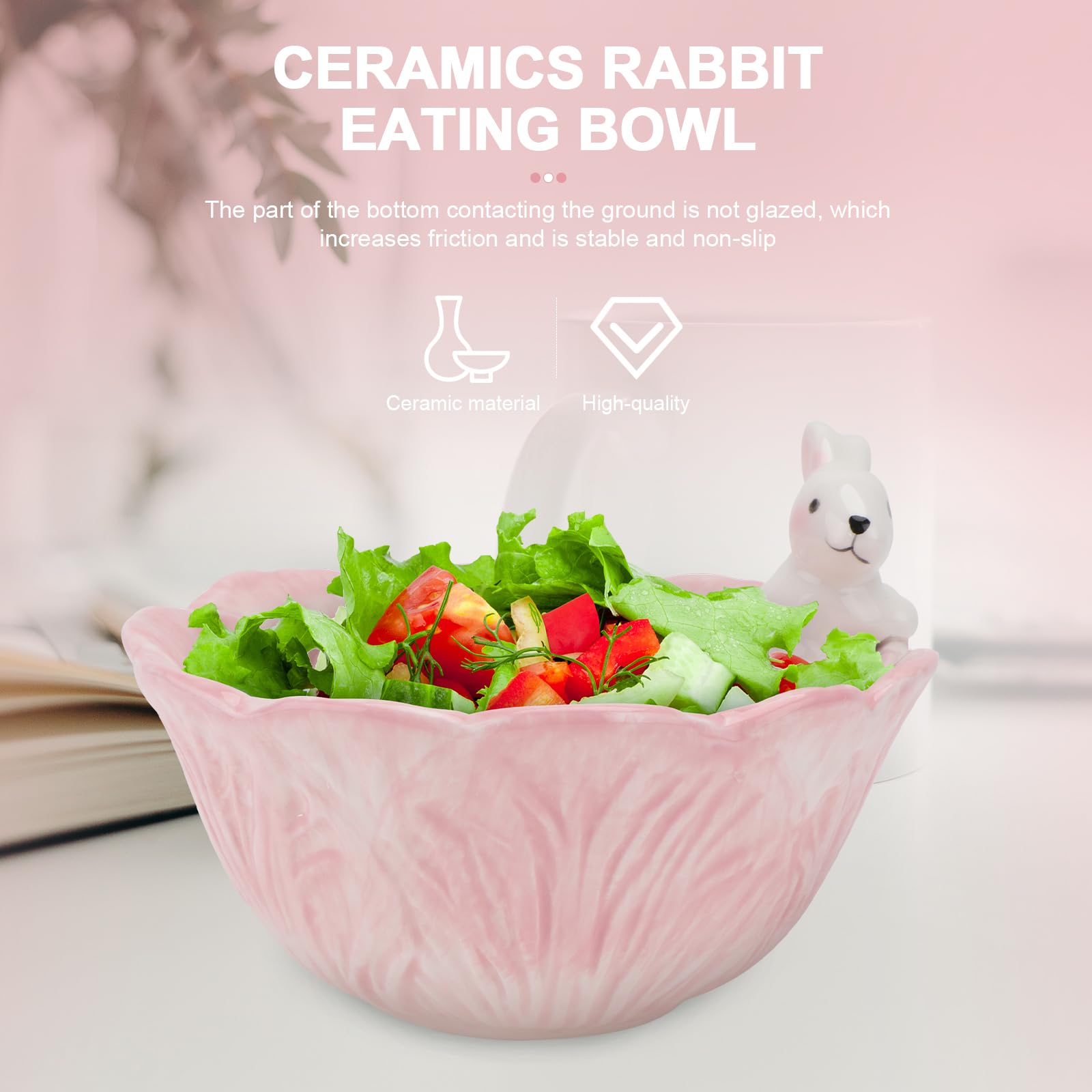 Easter Ceramic Bowl - Rabbit & Flower Design for Cereal, Salad, Rice, Pasta, Soup & Dessert | Food Storage Container | Perfect for Easter Party, Home Dining & Holiday Decor