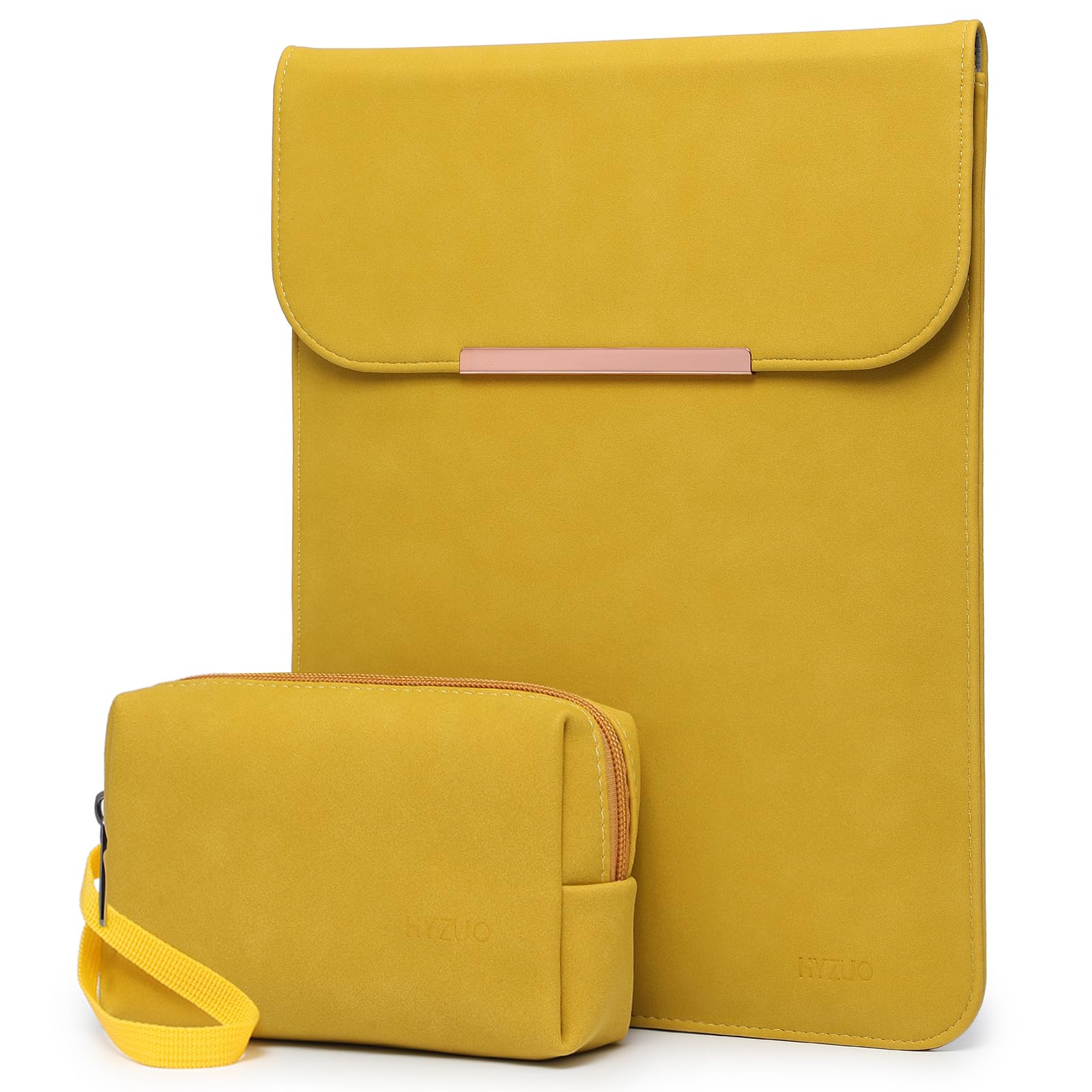 Premium 15-16 Inch Laptop Sleeve for MacBook Pro 16 M3/M2/M1 Pro/Max (2024-2019) & MacBook Pro 15 (2015-2012) - Faux Suede Leather Protective Case with Accessory Bag in Olive Yellow - Perfect for Business Travel, Office Use & Student Life