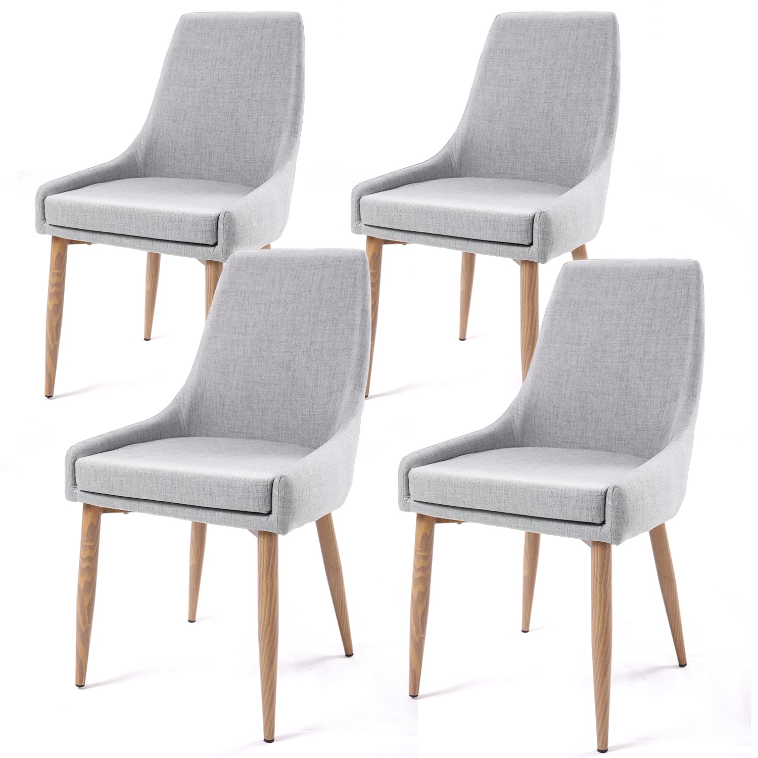 E&D FURNITURE 4-Piece High Back Grey Fabric Dining Chair Set - Upholstered Accent Chairs with Metal Legs for Kitchen, Dining Room & Living Room | Comfortable Seating for Family Meals, Entertaining Guests & Home Decor