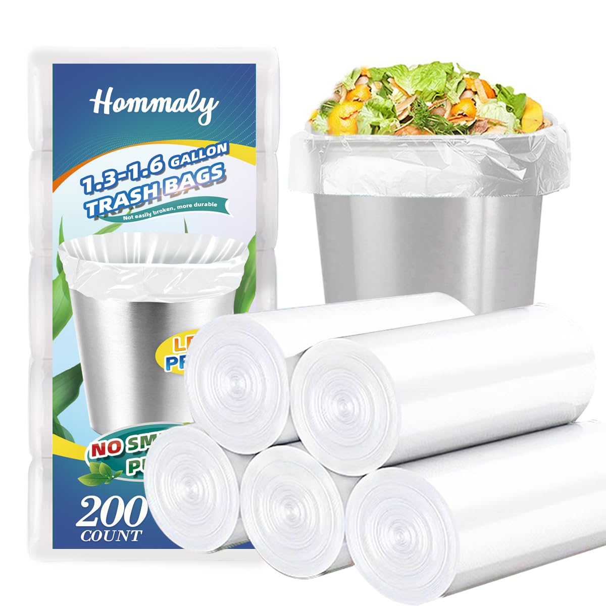 Hommaly 200 Count Small Clear Trash Bags 1.5 Gallon (Fits 1.3-1.6 Gal) - Strong Unscented Bathroom Garbage Bags for Waste Basket Liners - Perfect for Office, Kitchen, Bathroom & Bedroom Trash Cans (5-6 Liters Capacity)
