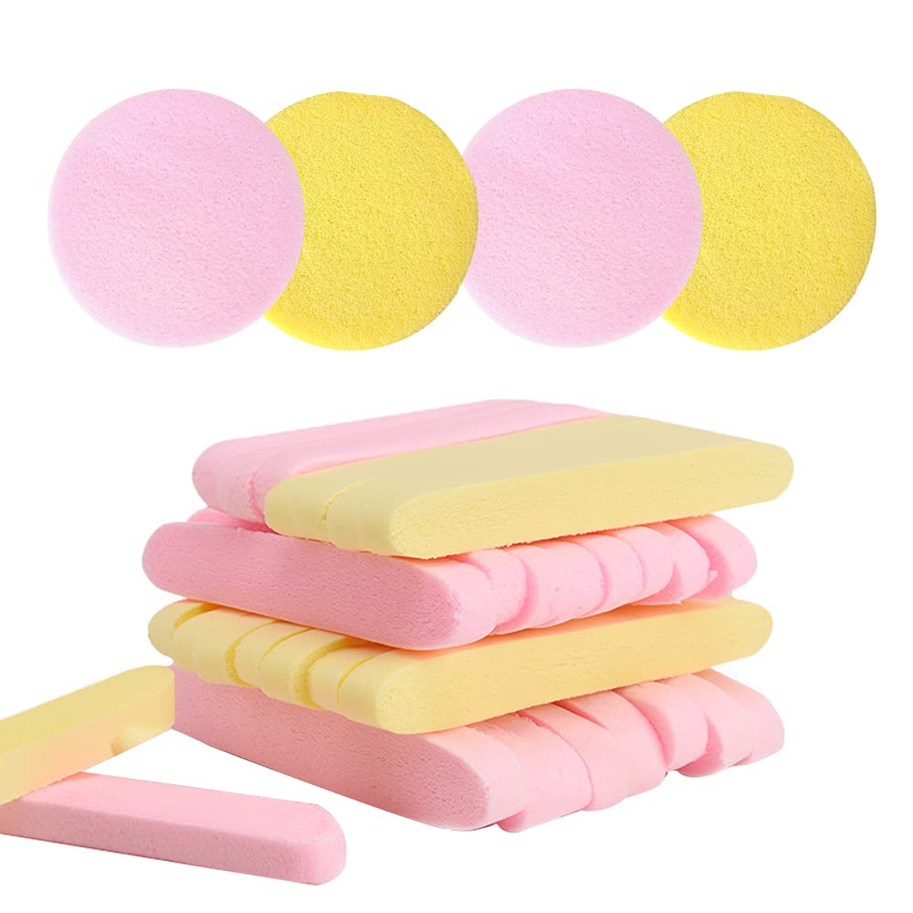60 Pcs Compressed Facial Sponges - Professional Makeup Remover & Exfoliating PVA Sponge Pads for Women (Yellow & Pink) | Gentle Face Cleansing, Spa & Skincare Routine