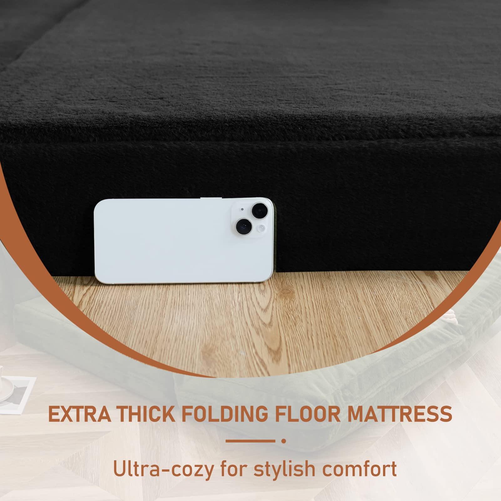MAXYOYO Extra Thick 30x95 Inch Faux Fur Bean Bag Bed - Foldable Sofa Bed & Floor Mattress for Adults, Washable Cover, Single Floor Couch for Bedroom & Living Room (Black) | Perfect for Lounging, Gaming & Small Space Living