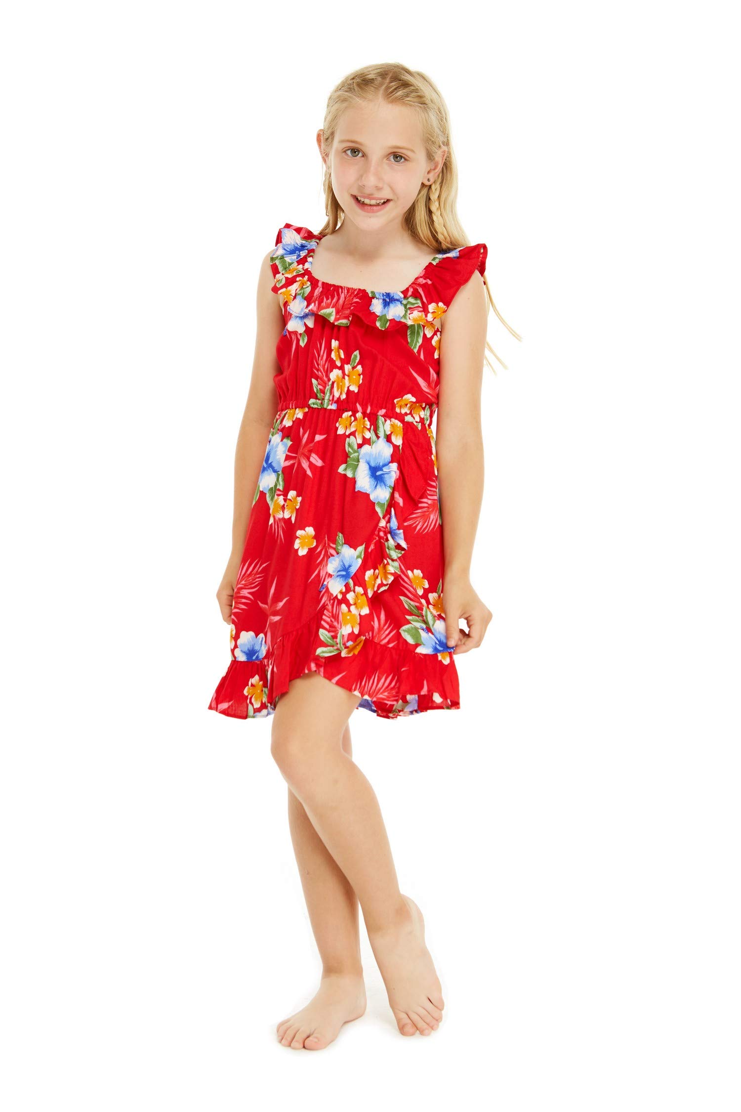 Hawaiian Hibiscus Ruffle Wrap Dress for Girls - Luau Party Outfit