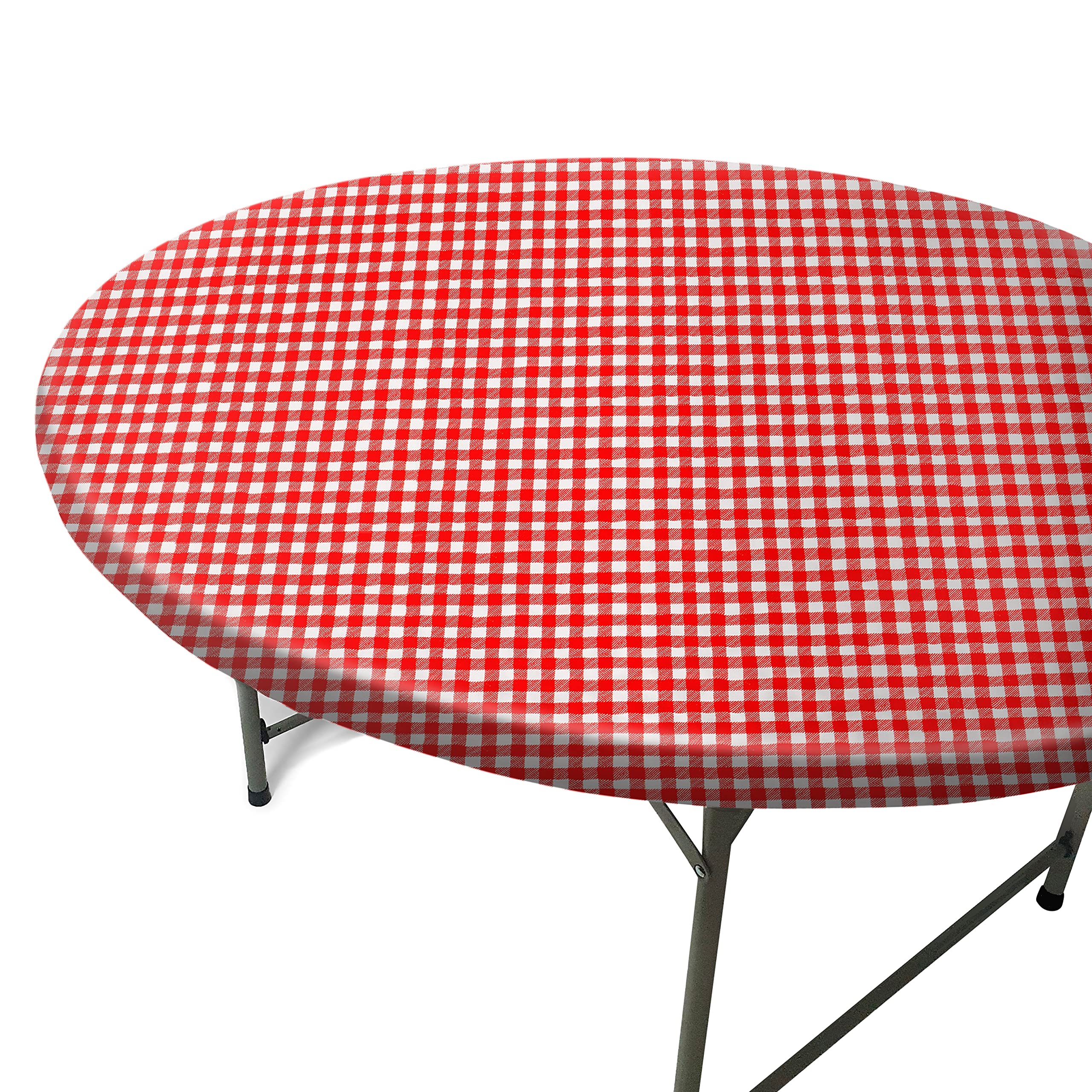 Elastic Red & White Checkered Vinyl Tablecloth for Round Tables 31