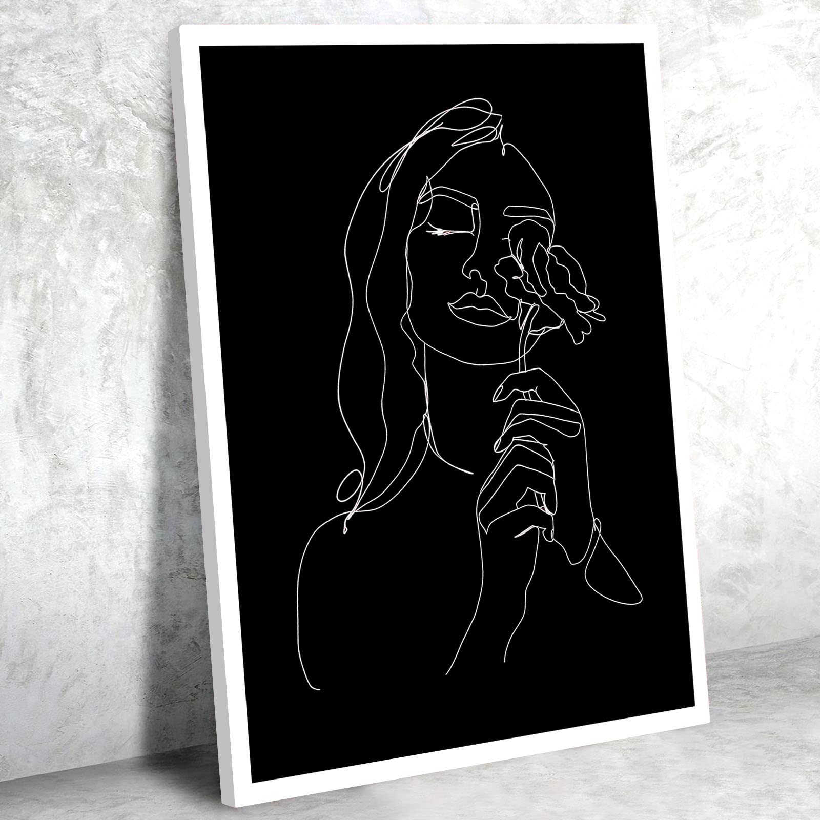 16x24 Inch Black and White Framed Canvas Wall Art - Elegant Woman Rose Poster & Female Body Outline for Modern Bathroom & Bedroom Decor | Perfect for Spa, Home Office & Living Room Aesthetics