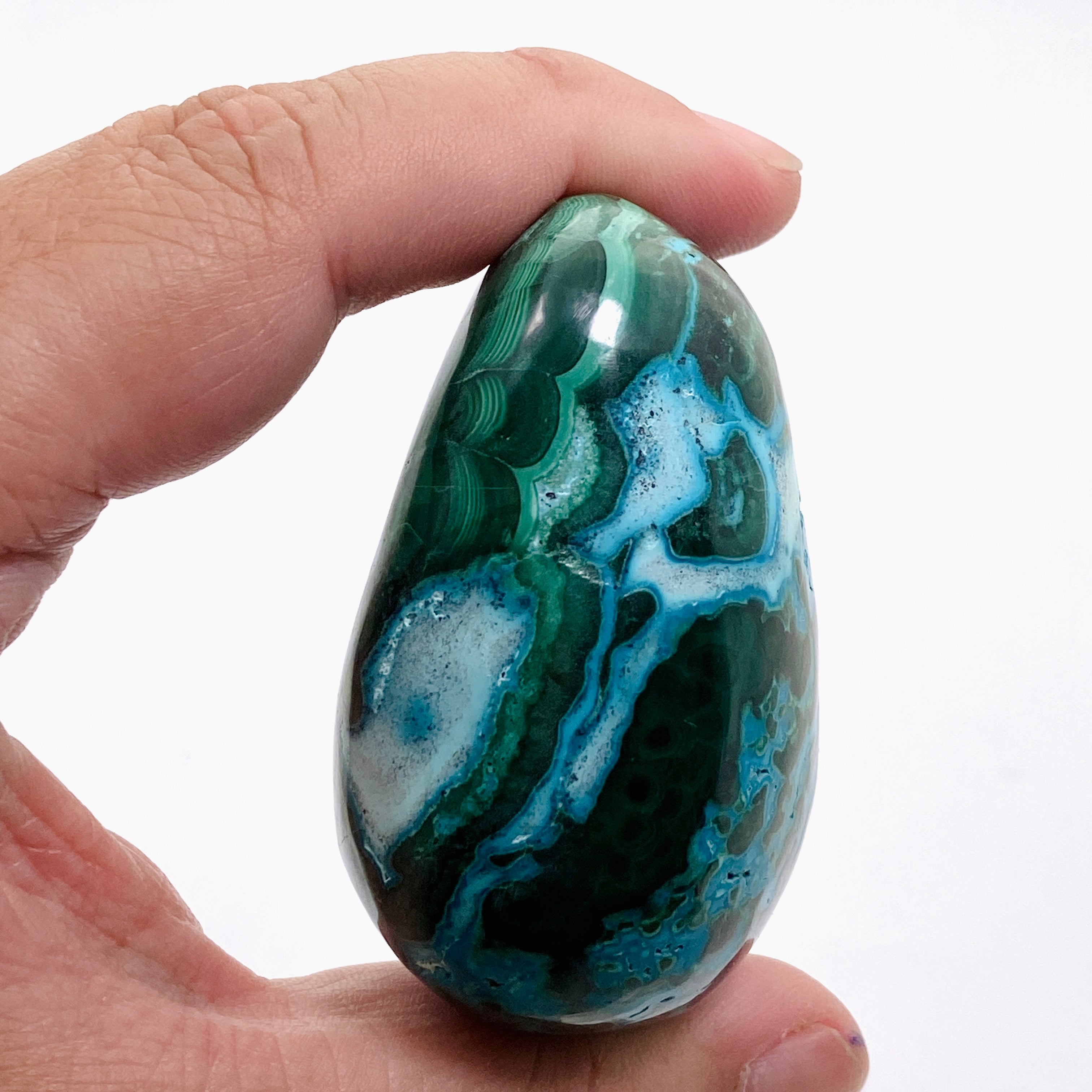 Natural Malachite and Chrysocolla Polished Freeform Stone - Congo CR3751 | Healing Crystal for Meditation, Jewelry Making & Home Decor
