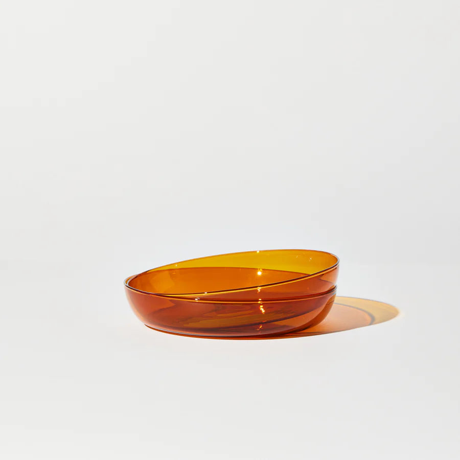 Premium Set of 2 Amber Glass Plates - Elegant Dinnerware for Home Dining, Party Serving & Special Occasions